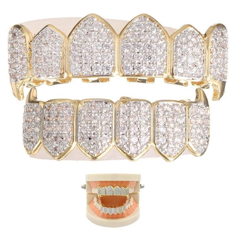 2 Set Top And Bottom Grillz Mouth Teeth High Quality - Gilded Gold Color & Silvering Silver Color