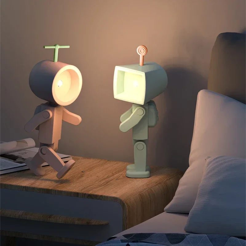 Creative Astronaut Magnetic Night Light LED Mini Square Robot With Battery Book Lamp Desktop Bedside Wooden Decor Ambient Light