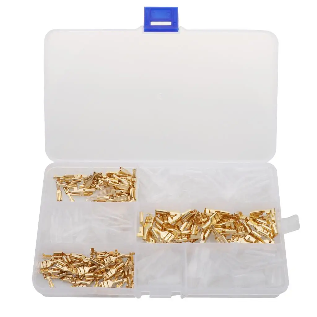 6.3mm Electrical Cable Wire Connectors Copper Crimp Terminal Kit Female Spade for Car Marine Repair Use