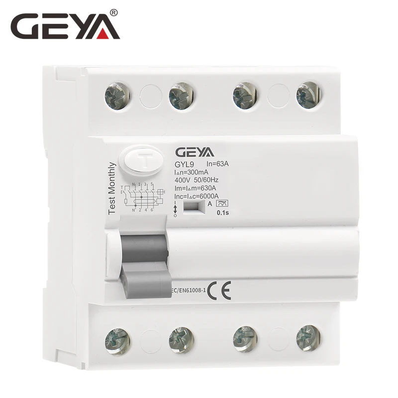 GEYA Type A RCD Residual Current Circuit Breaker ELCB 3P+N 40A 63A  RCD ELCB Detect Pulsating DC Residual Current