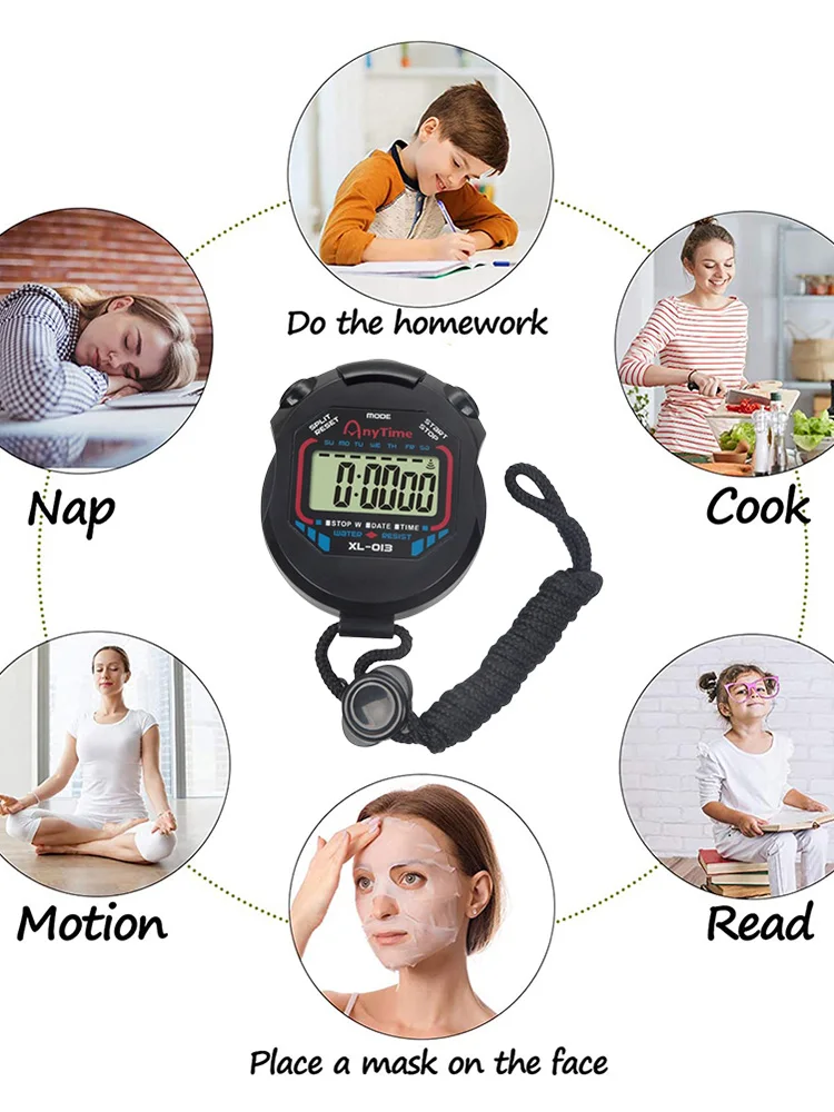 ساعة توقيت رقمية LCD ساعة توقيت رقمية مع حبل ساعة توقيت للمطبخ متعددة الوظائف للسباحة والجري والتدريب الرياضي