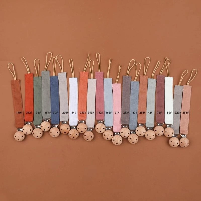 

J15U Baby Pacifier Clip Chain Wood+Cotton Teether Holder Rope Infants Teething Toy Strap Crib Pendant Toy Organiser Rope