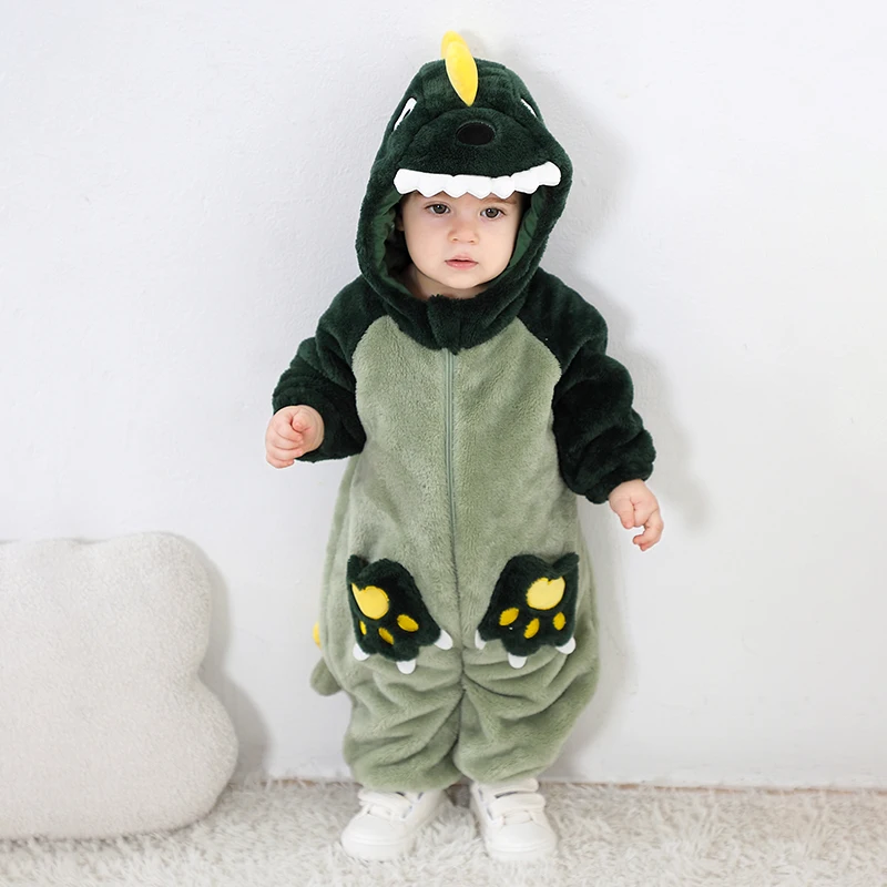 Winter Newborn Baby Clothes Romper Boy Girl Onesie Kigurumis Dinosaur Cosplay Costume Infant Warm Hooded Zipper Outfit jumpsuits