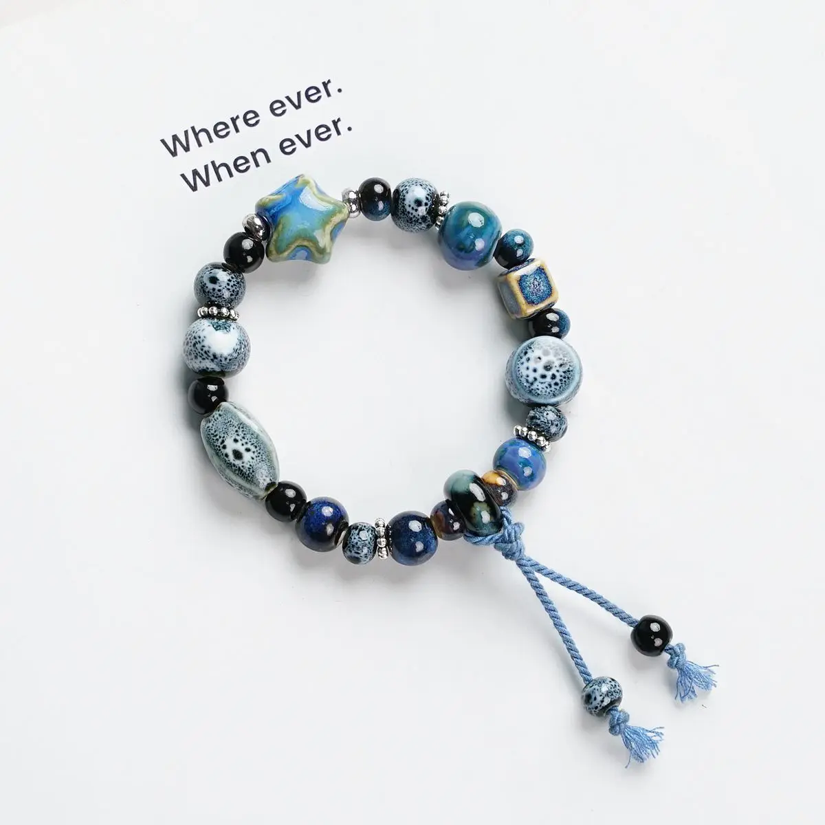 Handmade Glazed Ceramic Star Bracelet Woven String Jewelry For Women Men Boho Style Gift