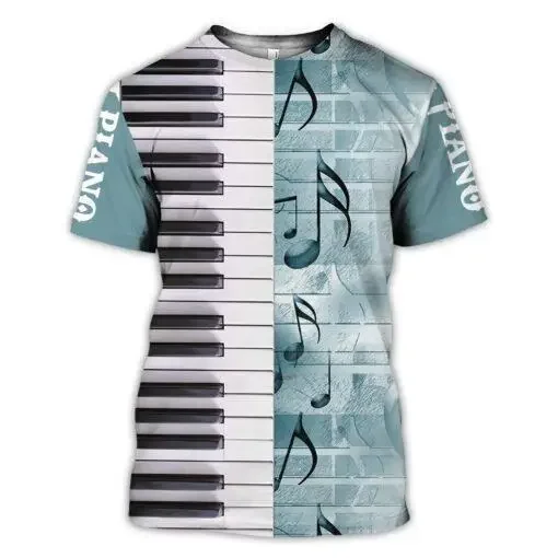 Men's Short-sleeved Crew-neck T-shirt, Summer Comfort, Oversize, 3d Printed Electric Organ Saxophone Pattern