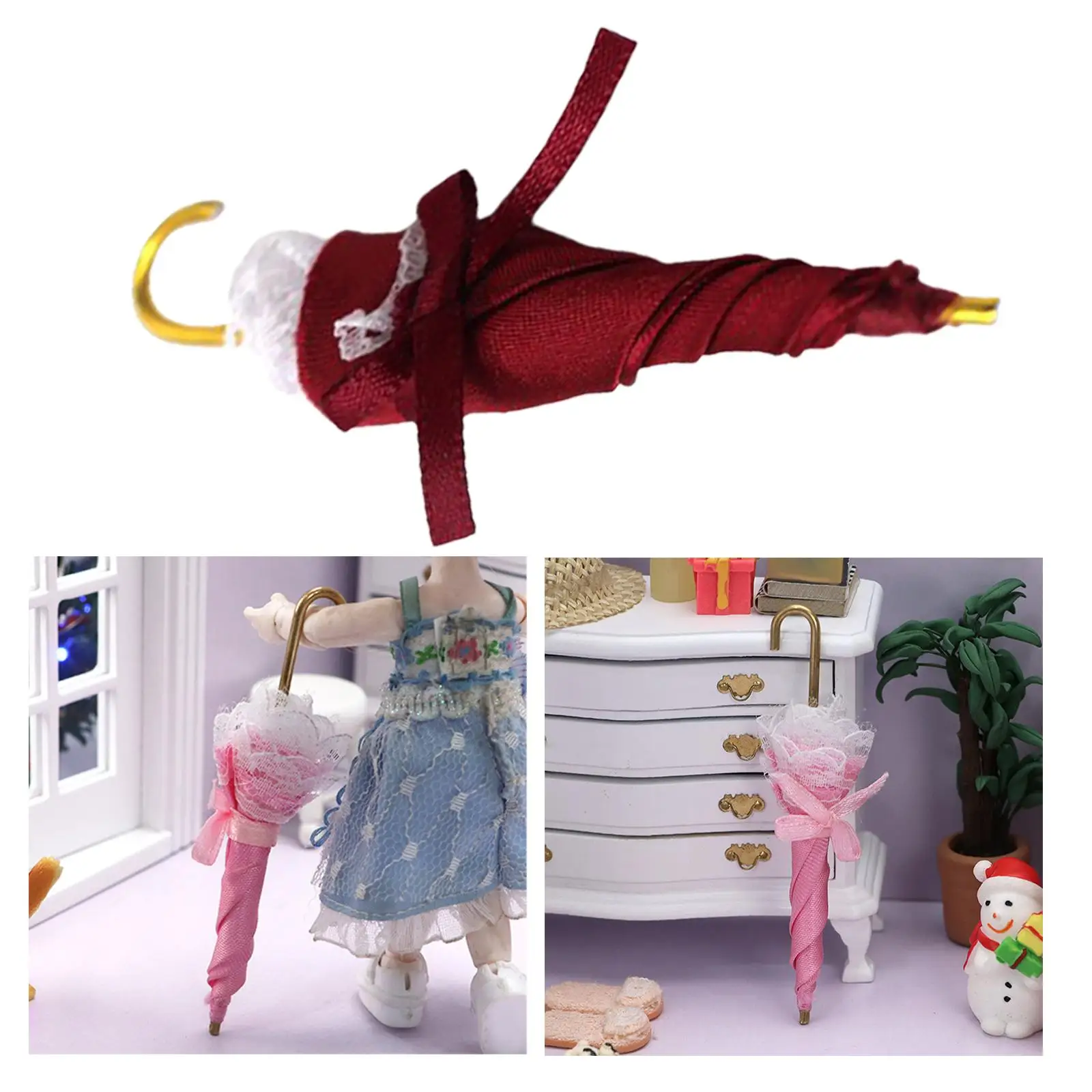 4x Doll House Umbrella Bridesmaid DIY Wedding Accessories Figure for Red