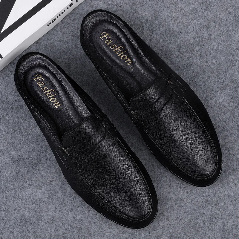 

Fashion Men Half Loafers Genuine Leather Slippers Loafer Slides Breathable Mules for Man Lightweight Breathable Dress Shoes 2024