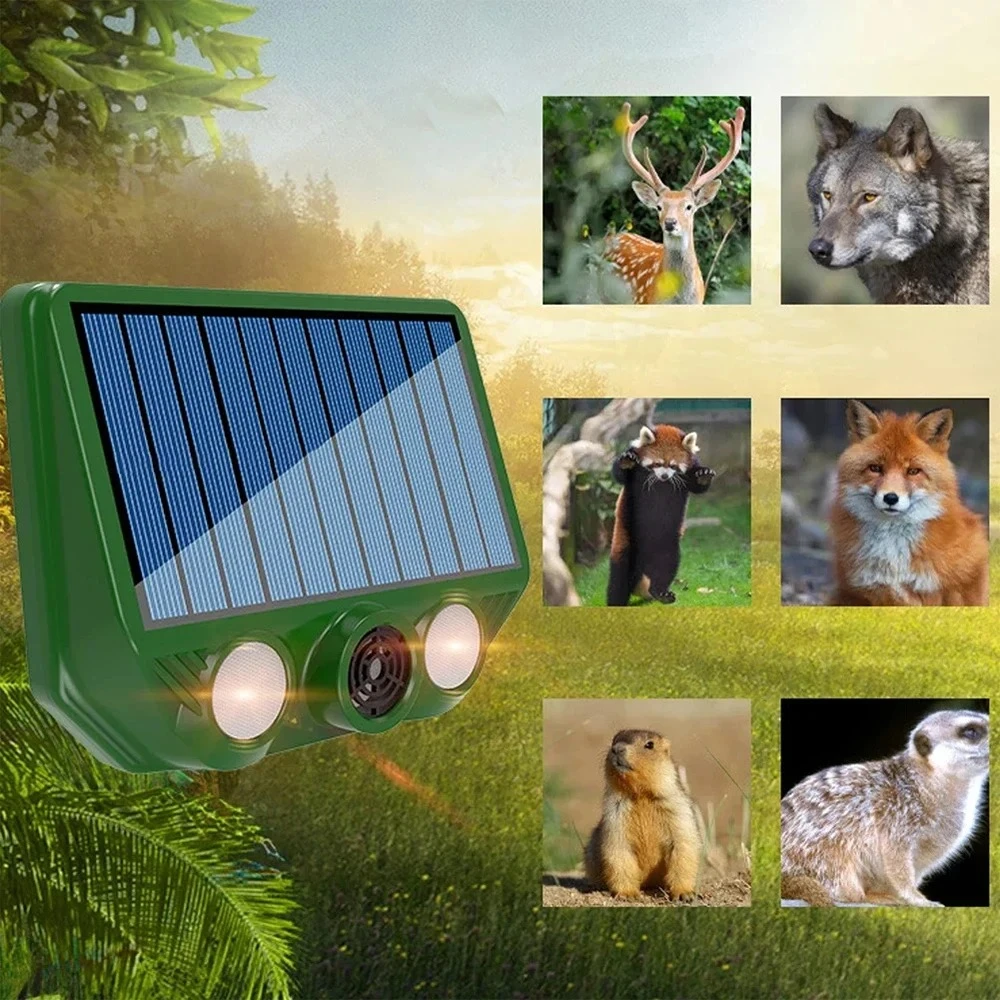 

Solar Powered IP66 Waterproof Animal Repellent Device 500mAh Rechargeable Battery Outdoor Garden Lawn Pest Control