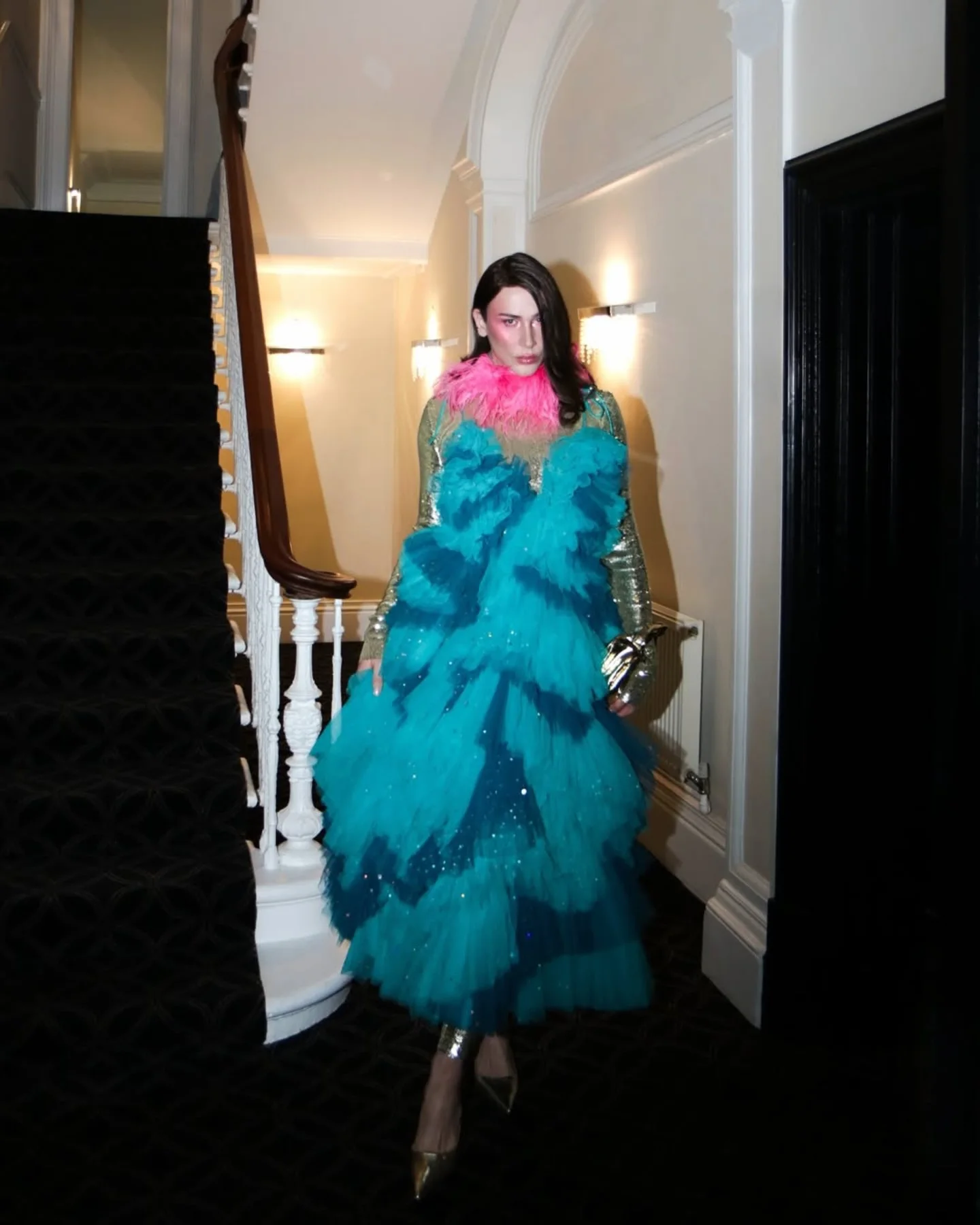 Vestido maxi de tule feminino com gradiente azul turquesa até o chão fantasia vestido de festa de casamento com sobreposição em camadas vestidos de tule