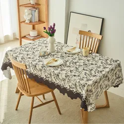 Rectangular Waterproof Oil Resistant Dining Tablecloth French Cream Style Polyester Irregular Lace Kitchen Table Cloth Cover