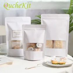 10/50pcs White Kraft Paper Bags With Window Stand Up Zip Lock Chocolate Candy Biscuits Food Gift Packaging Moisture-proof Pouch