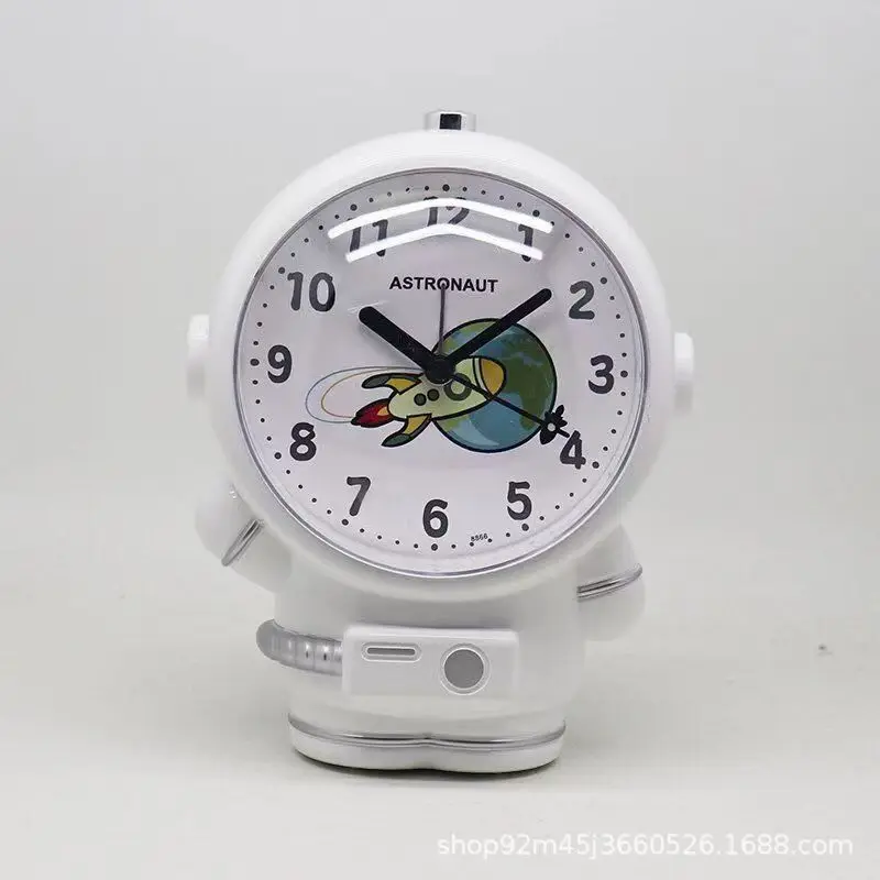 Kids Voice Alarm Clock Silent Cartoon Night Light Student Creative Astronaut Bedroom Clock