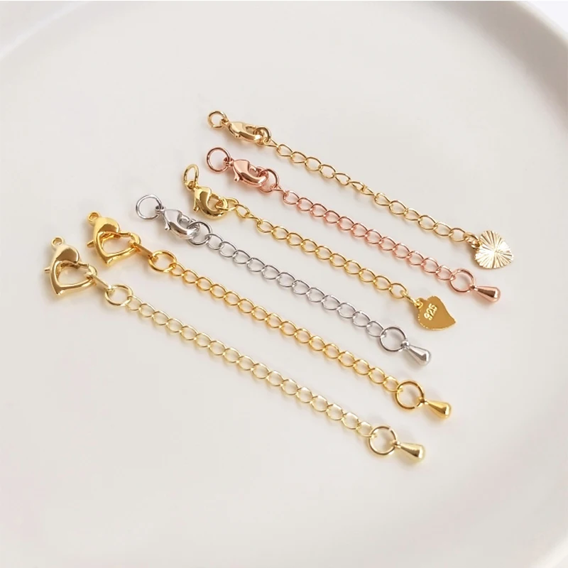 Gold Plated Brass Extension Chain Extender With Heart Lobster Clasp Necklace Extender Chain High Quality Jewelry Findings