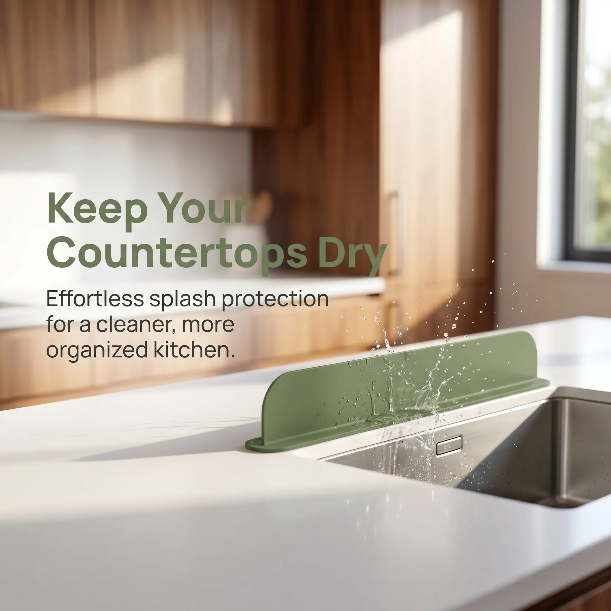 Kitchen Sink Silicone Splash Guard Olive Green Soft Flexible Edge Protector Stop Water Spray Splash Prevention for Small Spaces