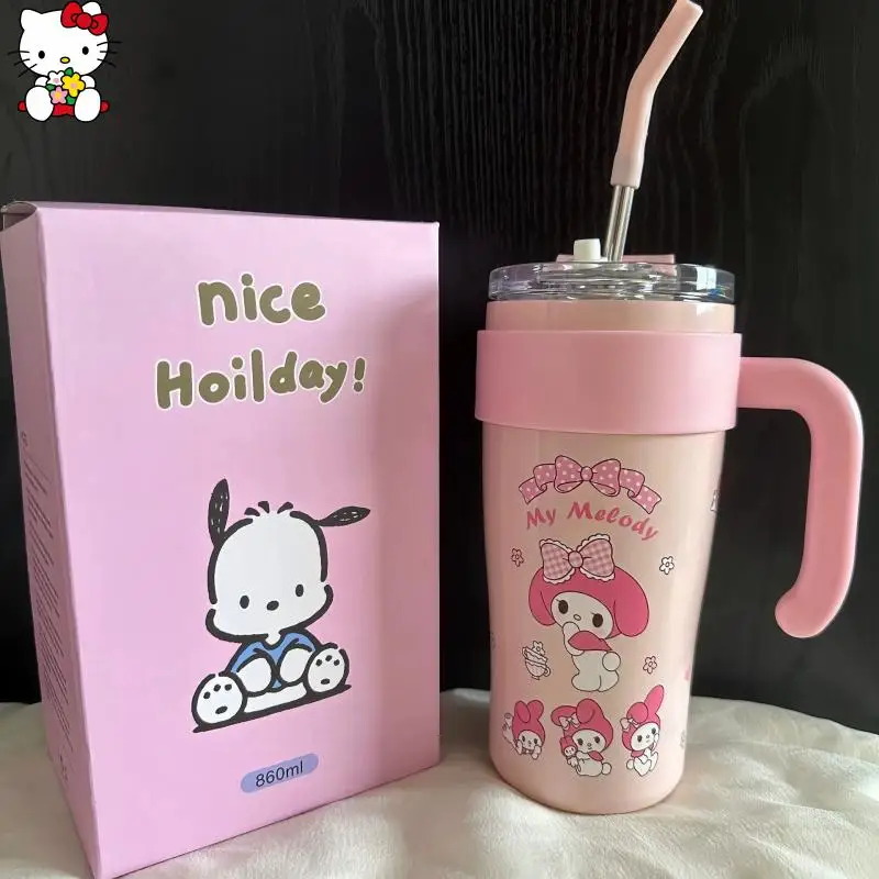 Ładny kreskówkowy kubek na wodę Hello Kitty Kuromi My Melody o dużej pojemności, przenośny kubek utrzymujący temperaturę, prezent na festiwal