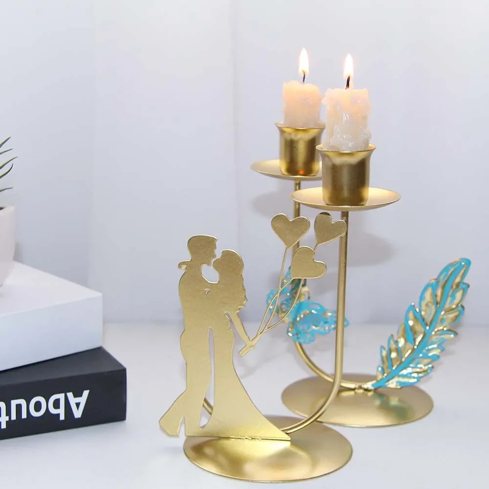 Wedding Couple Silhouette Candle Holder Gold Candelabra Decor for Wedding Reception Engagement Party Romantic Table Centerpiece