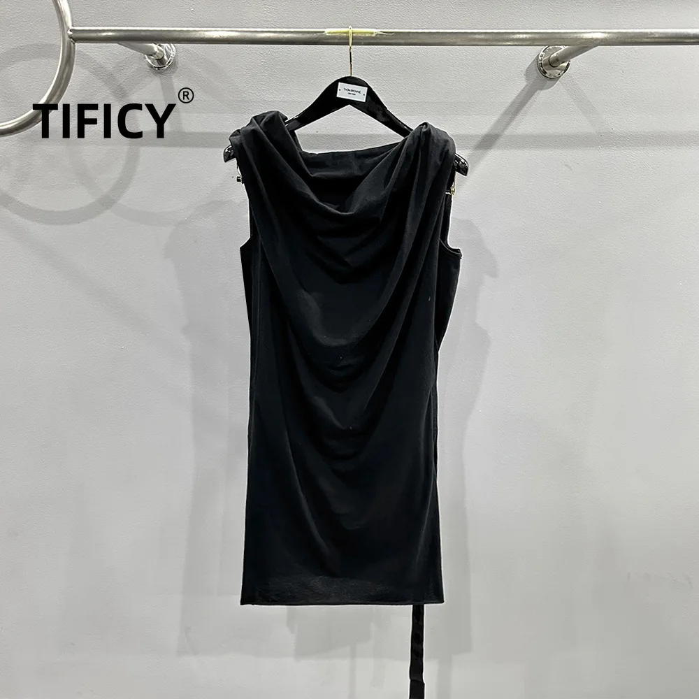 

TIFICY High Street Cotton Dress Women's Spring and Summer Personalized Design Style Double-layer Pleated Knitted Dress