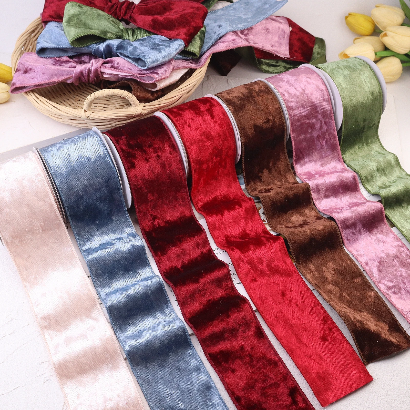 5 Yards/Rolls Wide Velvet Ribbon 2.5Inch Single Face Spool Ribbon for Gift Wrapping Bow Making Christmas Decor