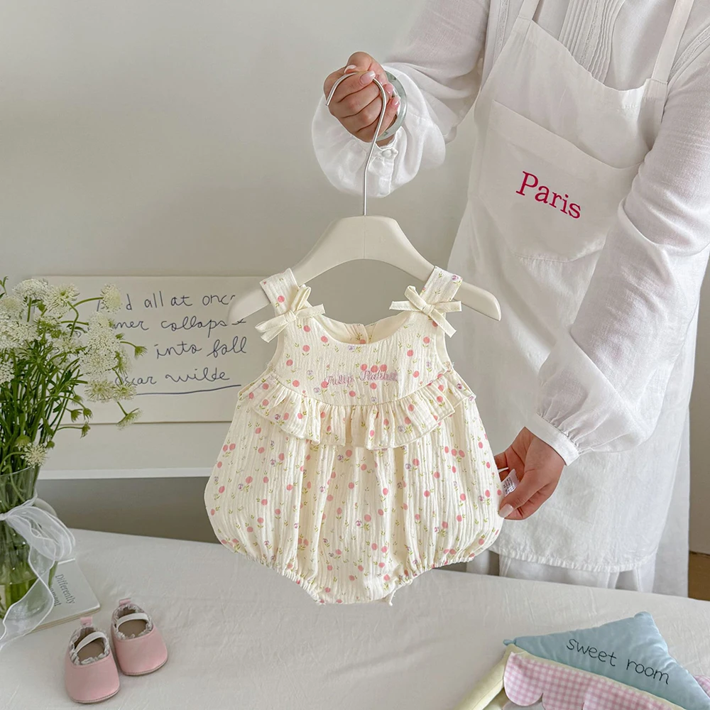 MILANCEL Summer Baby Bodysuit 3-24M Sweet Floral Letter Girls One Piece Thin Breathable Toddler Clothes Infant Outwear