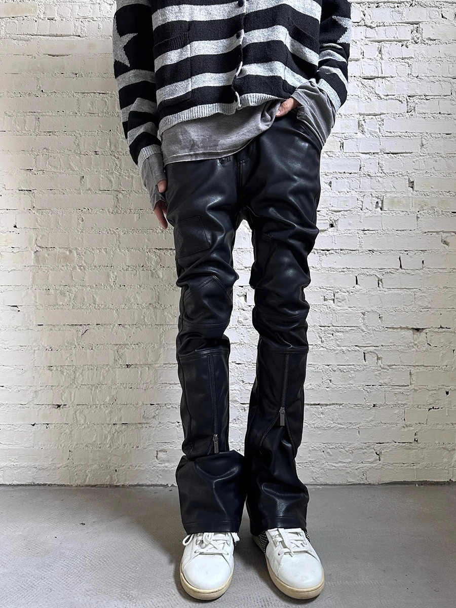 Mauroicardi Autumn Long Black Soft Fitted Waterproof Pu Leather Pencil Pants Men Luxury Designer Punk Style Clothes Streetwear