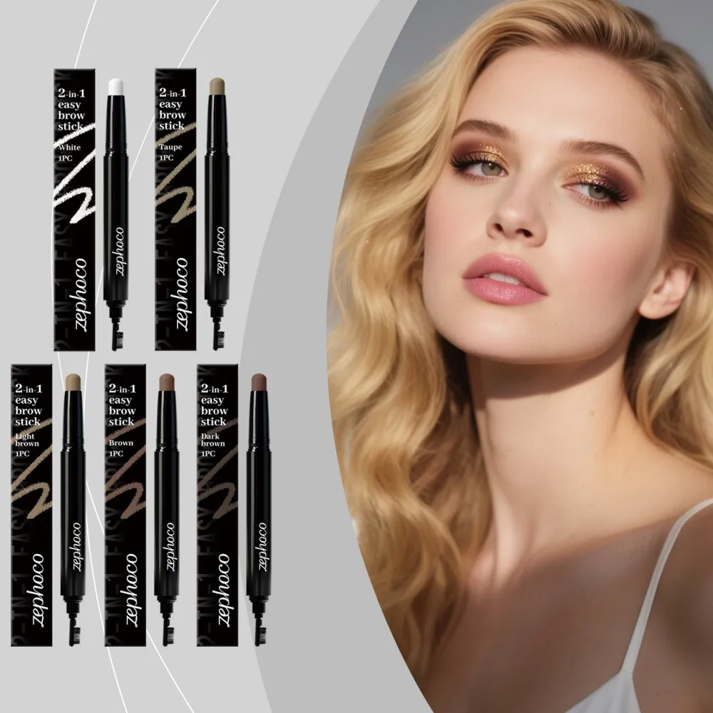 Zephoco 2 in 1 Easy Brown Stick Eyebrow Pencil 5 Colors Waterproof Long Lasting Smudge Proof Precise Brow Definer Makeup