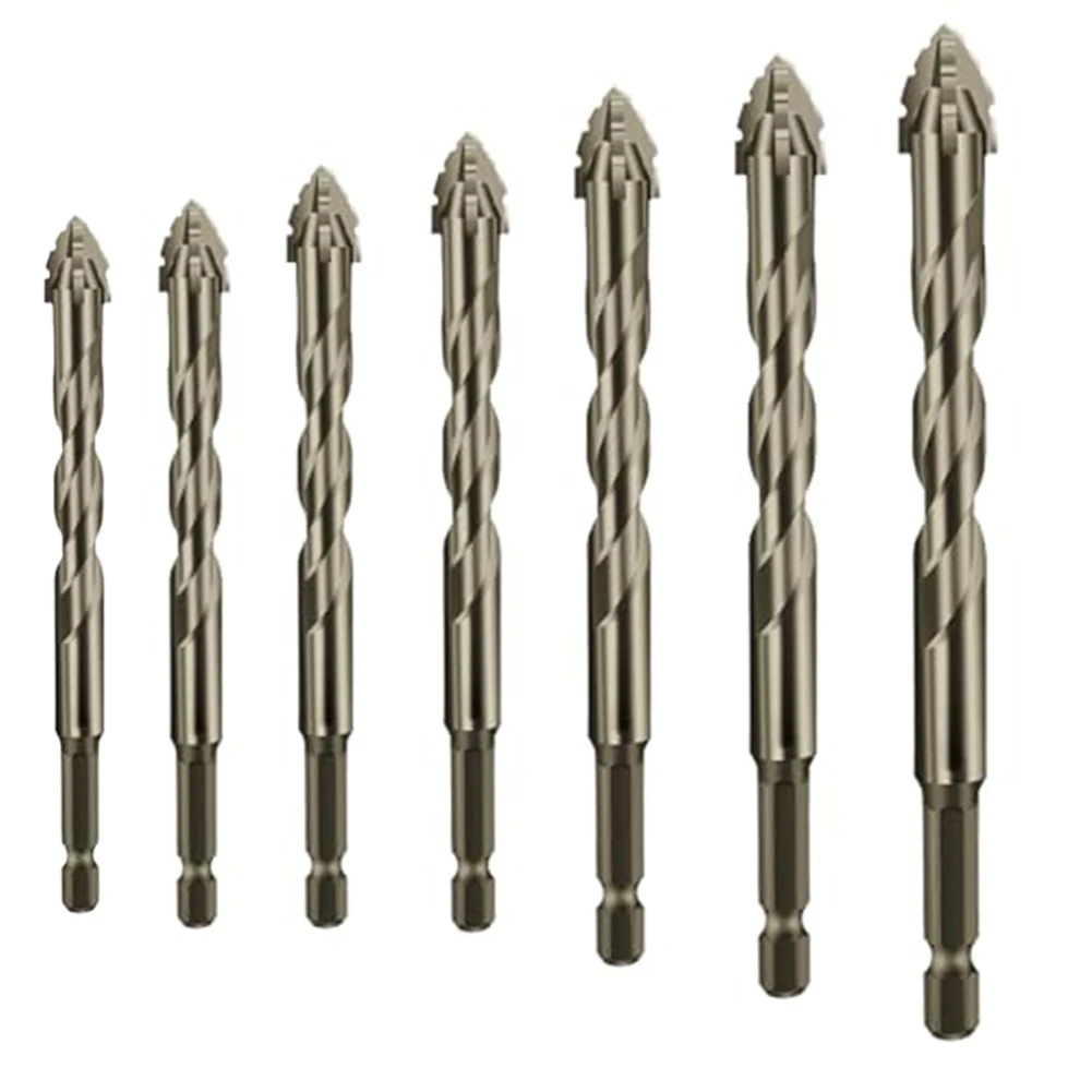 7pcs Eccentric Drill Four-Flute Glass Tile Punching Rock Slab Triangle Drill Bit For Tile Glass Cement Granite Drilling Bit