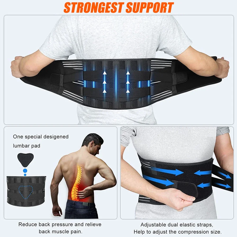 1 Pcs Back Support Belt with Lumbar Pad&6 Stays Waist support for Herniated Disc, Sciatica, Scoliosis Brace Brace for Men Women