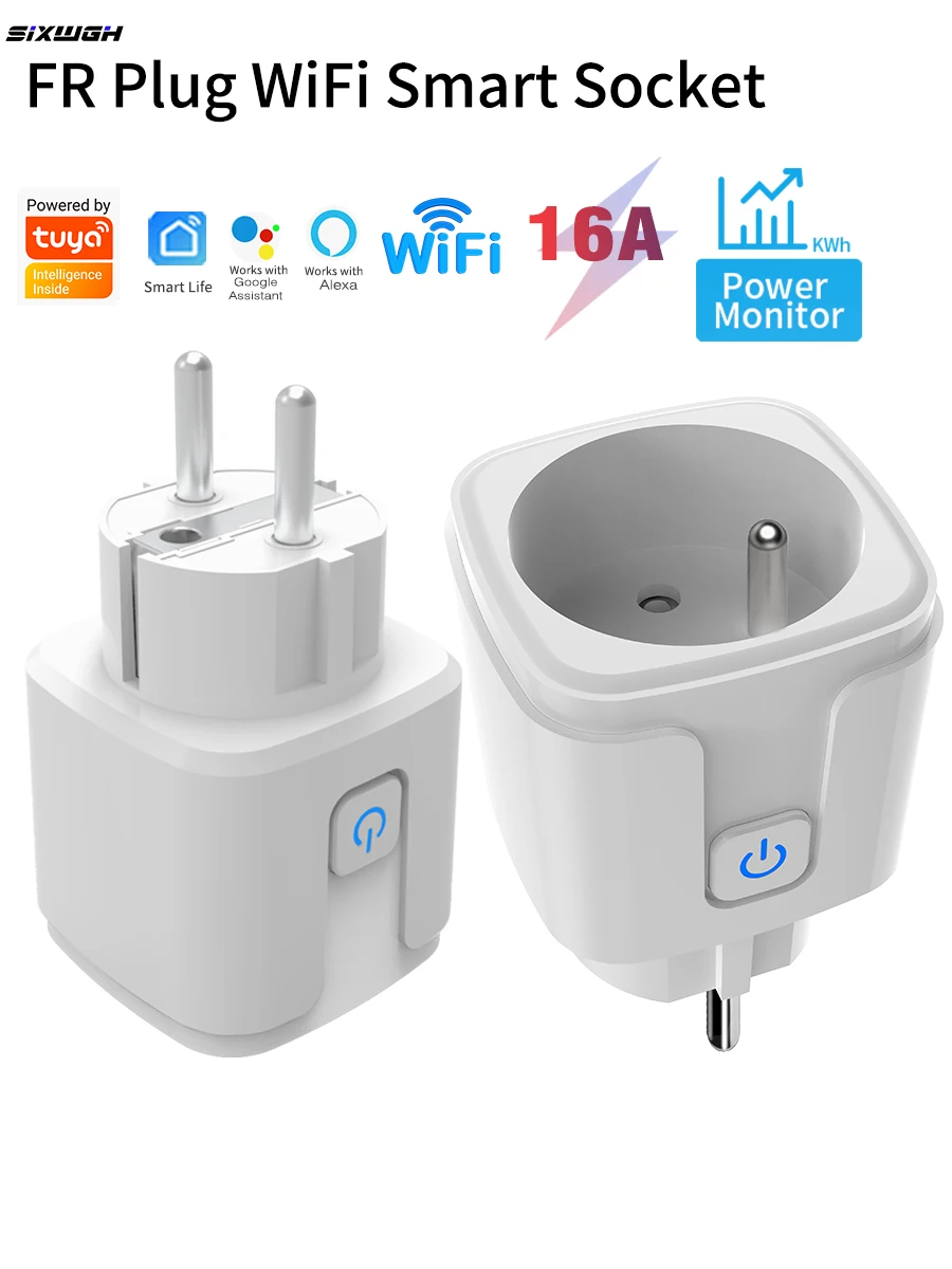 16A FR-Stecker Tuya WiFi Smart-Steckdose mit Energieüberwachung, Timer & Countdown, Kompatibel mit Smart Life App, Alexa und Google Home