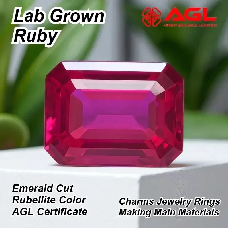 High-quality Lab Grown Ruby Emerald Cut Rubellite Color Charms Jewelry Rings Making Main Materials Selectable Certificate