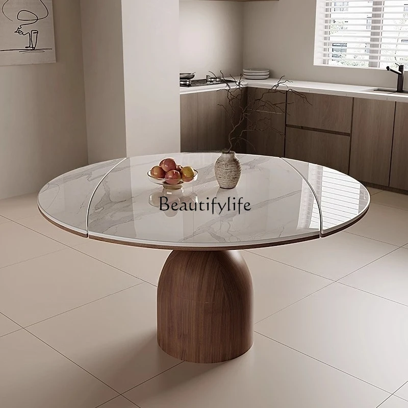 

Nordic Extendable Rock Slab Round Dining Table Modern Simple Square and Round Dual-use Folding Dining Table