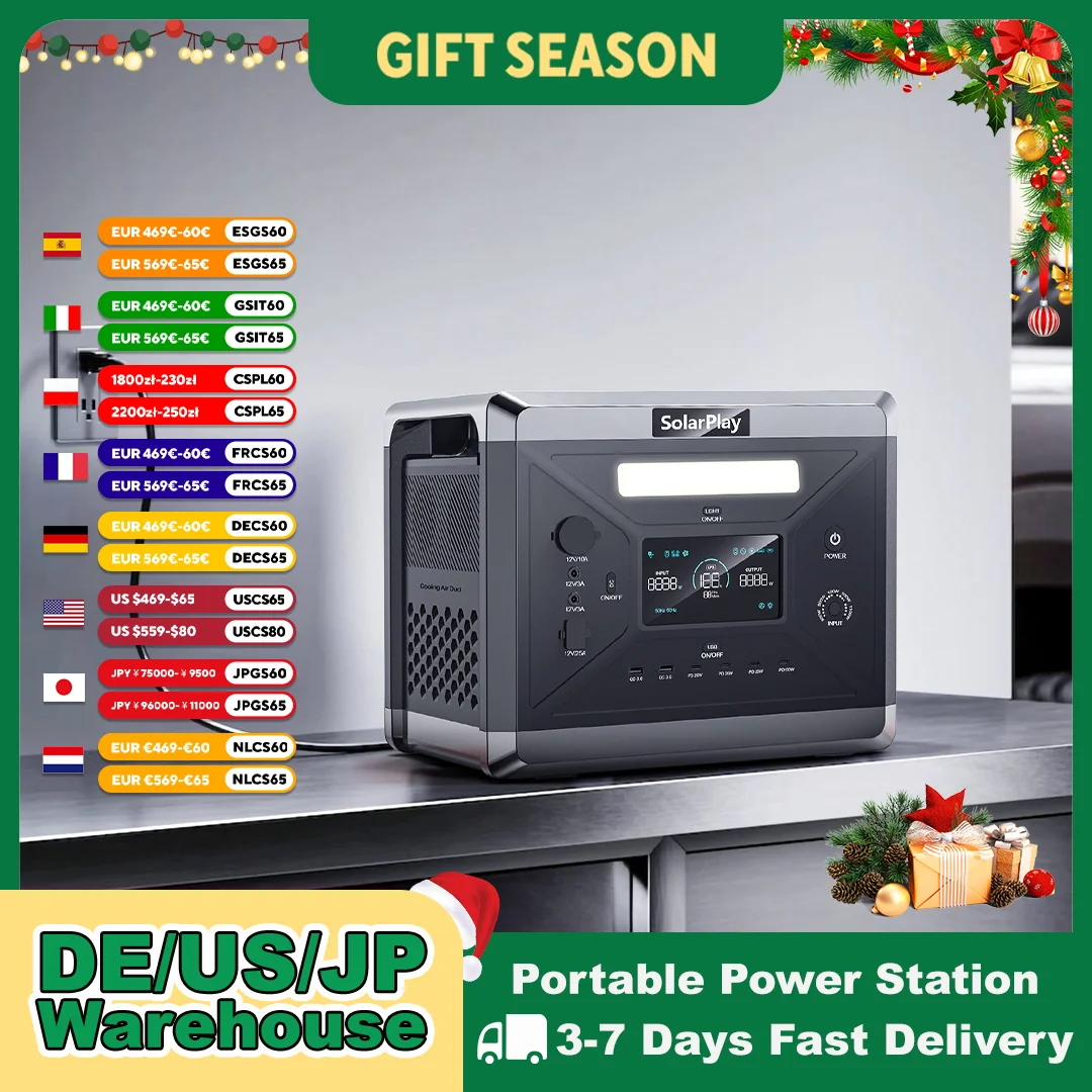 

SOLARPLAY Portable Power Station 2400W（4800W Peak）Emergency Backup 2160WH High-power Power Supply for Home Outdoor Power Outage