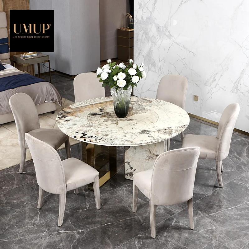 Kitchen Home Furniture Dining Room Table Set Modern 6 Seater Luxury Nature Marble Round Dining Table Sets