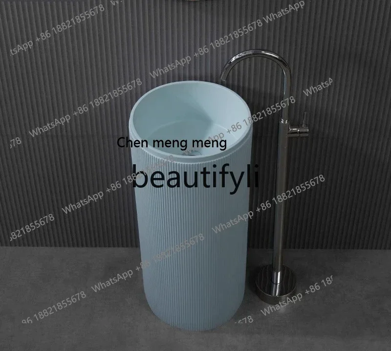 Sea blue column basin washbasin integrated floor-to-ceiling bathroom washbasin pillar basin artificial stone