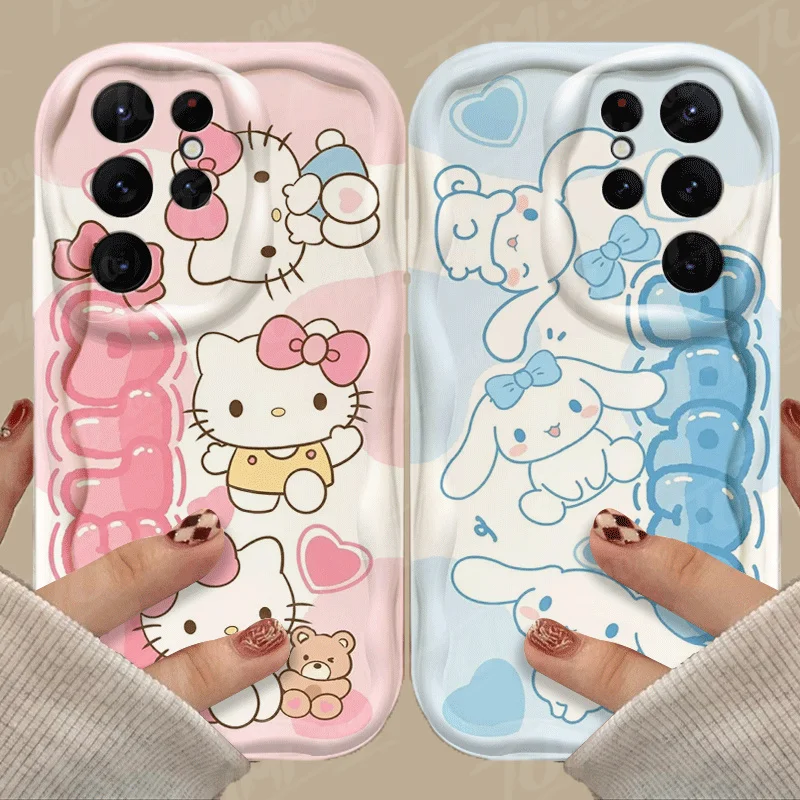 Cute Sanrio Hello Kitty Silicone Phone Case For Samsung Galaxy S24 Ultra S23 S22 Plus S21 S20 FE A15 A25 A55 A35 A14 A24 A34 A54