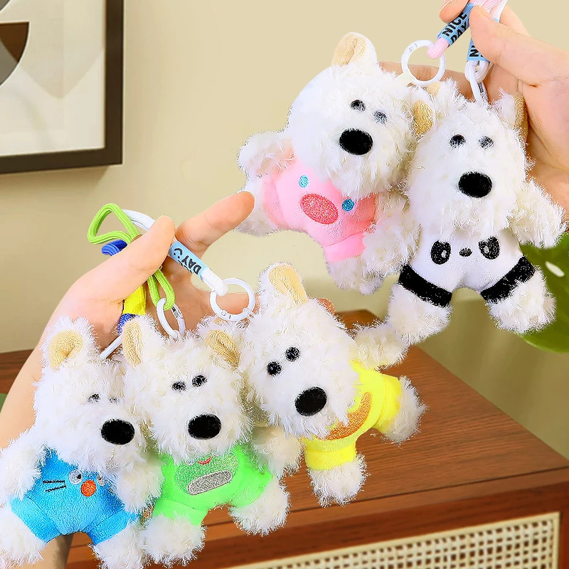 Creative Furry West Highland Terrier Puppy Keychain Cute Stuffed Plush Dog Doll Keyring For Bag Pendant Car Keys Accessories