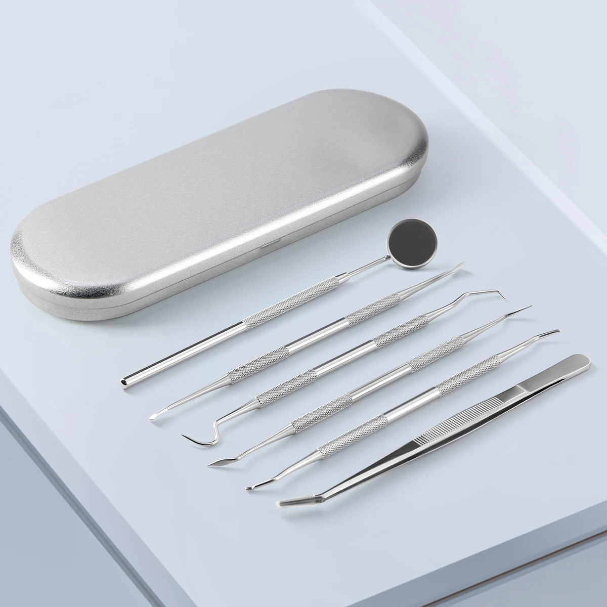 6 Pcs/set Stainless Steel Dental Dentist  Clean Tools Set Instruments Tweezer Hoe Sickle Scaler Mirror Tartar Tooth Cleaning