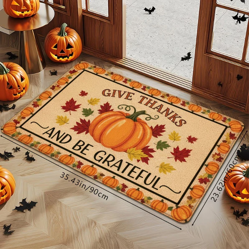 VIKAMA Fall Thanksgiving Doormat Pumpkin Maple Leaf Welcome Mat Anti‑Slip Rug for Front Door Porch Autumn Home Decor