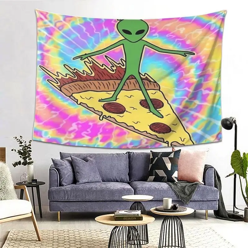 VIKAMA's Quirky Alien Pizza Tapestry, Psychedelic Tie-Dye Cartoon Wall Hanging, And Trendy Aesthetic Wall Hanging Decorations
