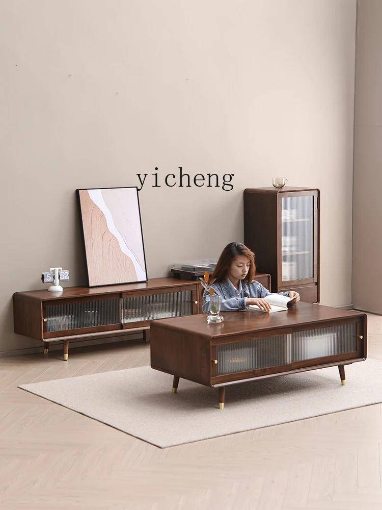 Tqh Solid Wood Living Room Coffee Table TV Cabinet Unit Tea Table Small Apartment Tea Table Light Luxury