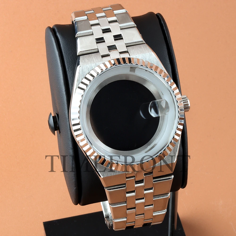 Silvery 40mm Case with Bracelet Sapphire Glass Fit Land-Dweller Seiko NH35 NH36 NH38 Movement 33.8mm Dial Waterproof Watch Case