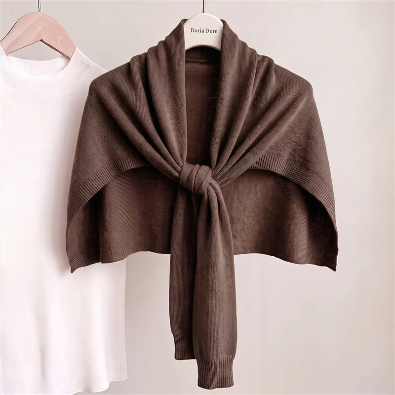 Women Breathable Knitted Shawl Solid Knotted Shoulder Wrap Fashion Knit Cape Simple Air Condition Shawl All Match Shoulder Scarf