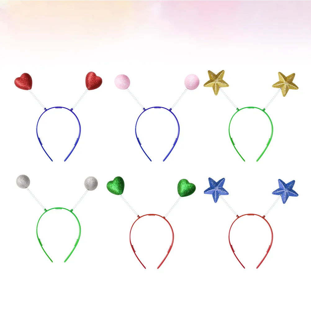 

12 шт. детских весенних ободков для волос с блестками, шариками, сердечками и звездами, красочные праздничные головные уборы для дня рождения, Рождества, фестивалей
