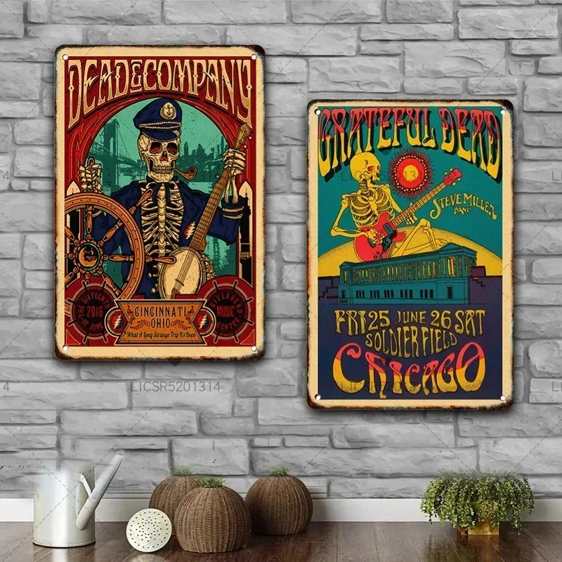 Grateful Dead Metal Signage Tin Painting Vintage Skeleton Poster Mural Home Living Room Bar Wall Art Decorative Mural Aesthetic