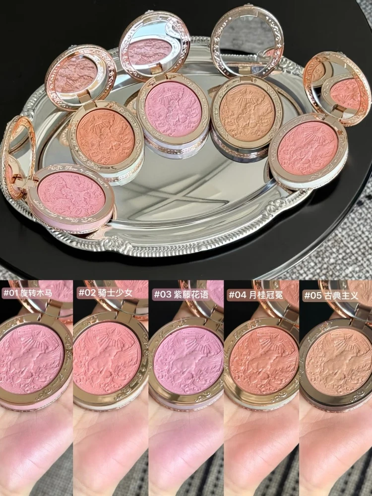 Flower Knows Knight Unicorn Series Cosmetics Silk Satin Blush L Nude Embossed Swell Ambience Long-lasting Beauty Delicate Makeup