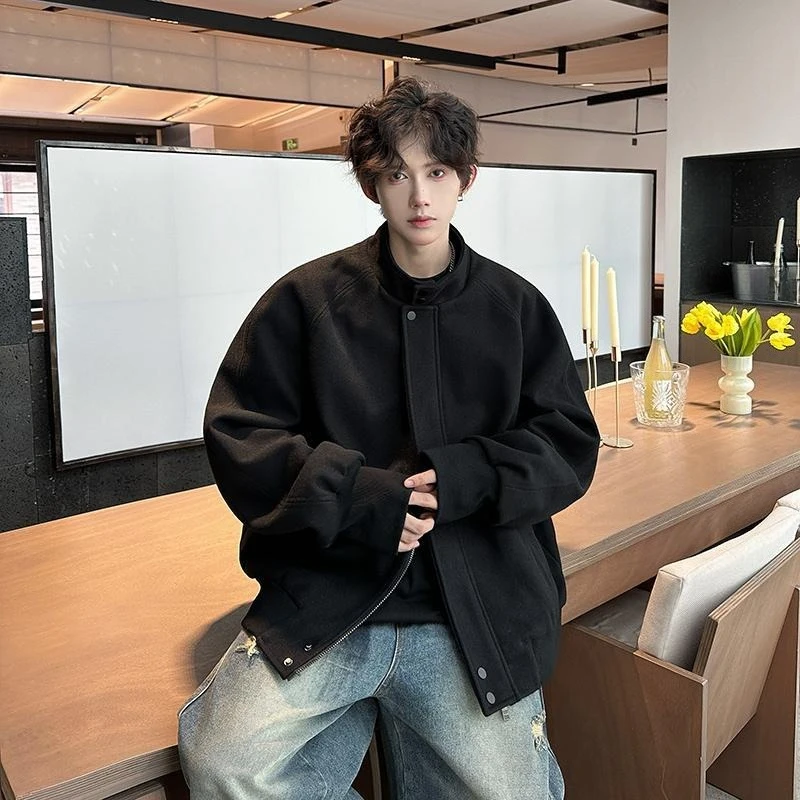 

Men's Premium Short Stand Collar Woolen Jacket Winter Hooligan Chic Korean Simple Casual Autumn Winter Jacket