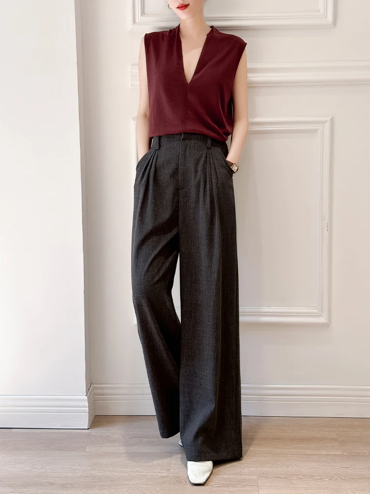 

Casual Wide Leg Loose Women's Pants OL Sle Commute High Waist Trousers with Pleats Summer New Arrival Casual West Pants