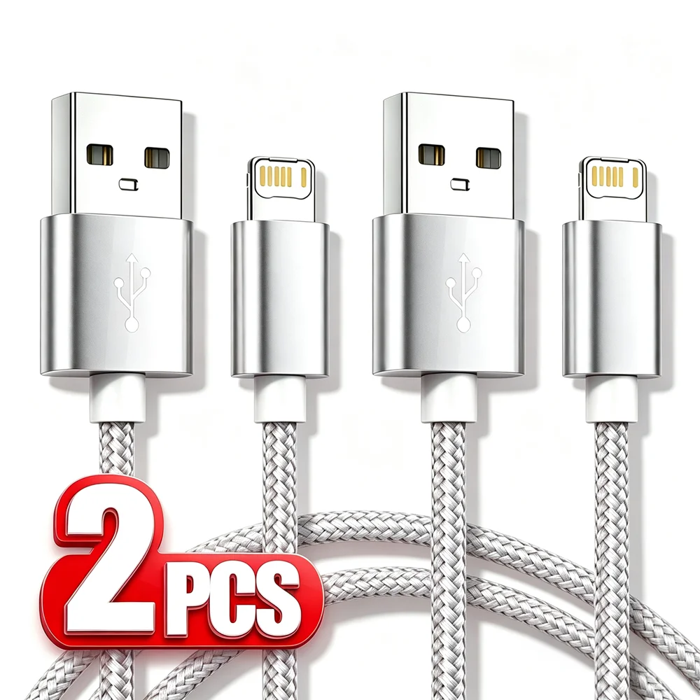 2PCS Alloy Braided USB Fast Charge Cable For iPhone 13 14 Pro Max 11 12 Mini X XR XS Max 14 Plus Rapid Charging USB-A Data Cable