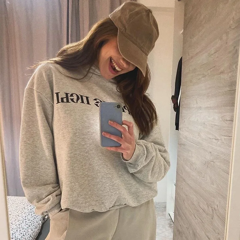 High Street Personalisierte Lose Langarm Oversize Pullover Y2K Amerikanischen Brief Gedruckt Frauen Vintage Pullover Casual Hoodies