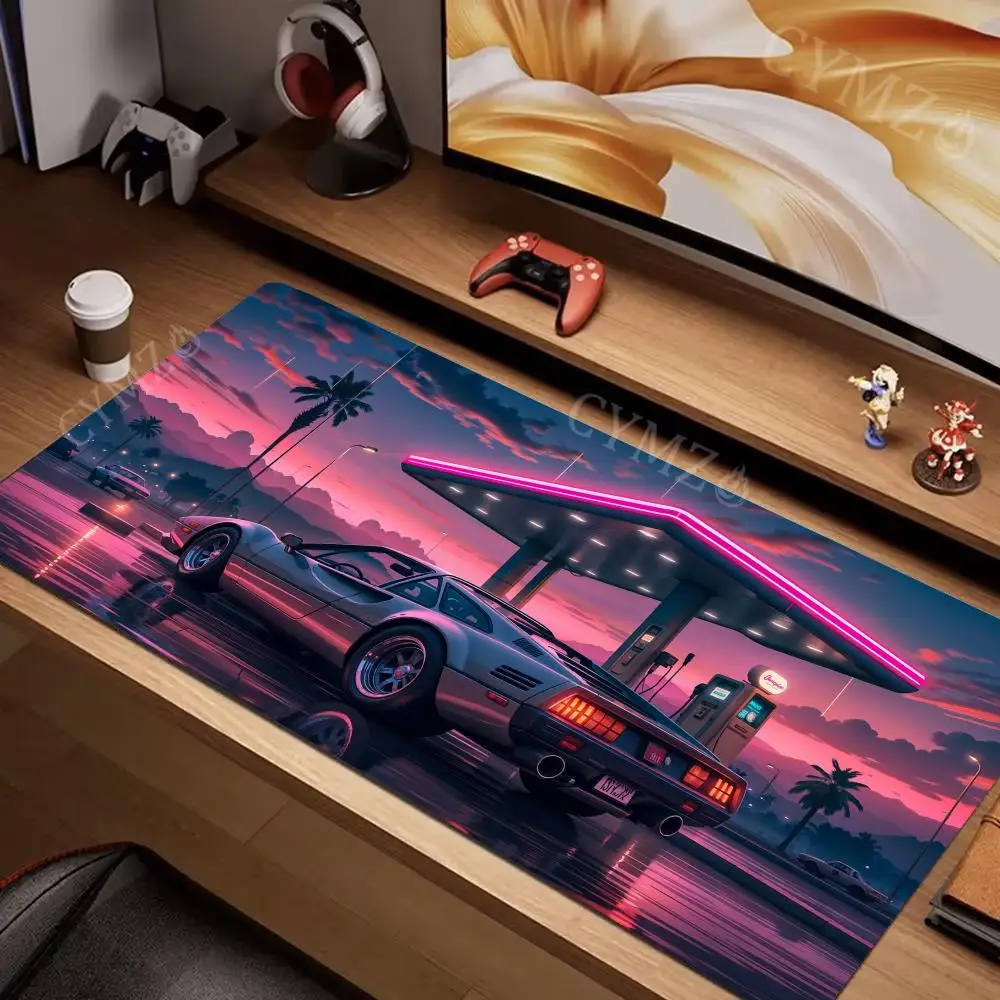 

Neon-style retro sports car design large Mouse Pad Desk Mat Gaming pad pc accessories keyboard mat office rug Extended pad