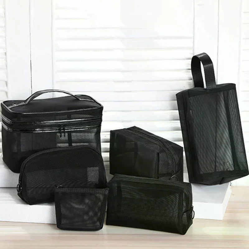 Portable Mesh Transparent Cosmetic Bag Makeup Case Women Travel Zipper Make Up Organizer Wash Toiletry Beauty Storage Bag Pouch